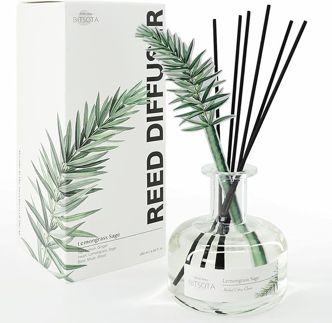 Lemongrass Sage Reed Diffuser Set, Large 9.85oz (280ml) Aroma Scented Oil Diffuser with Sticks, Long-Lasting Home Fragrance for Bedroom, Bathroom & Office Decor, Ideal Gift for Women