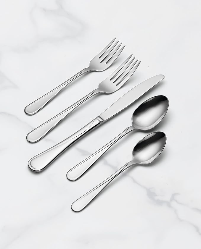 Oneida Flight 65 Piece Everyday Flatware, Service for 12, 18/0 Stainless Steel, Silverware Set, Dishwasher Safe