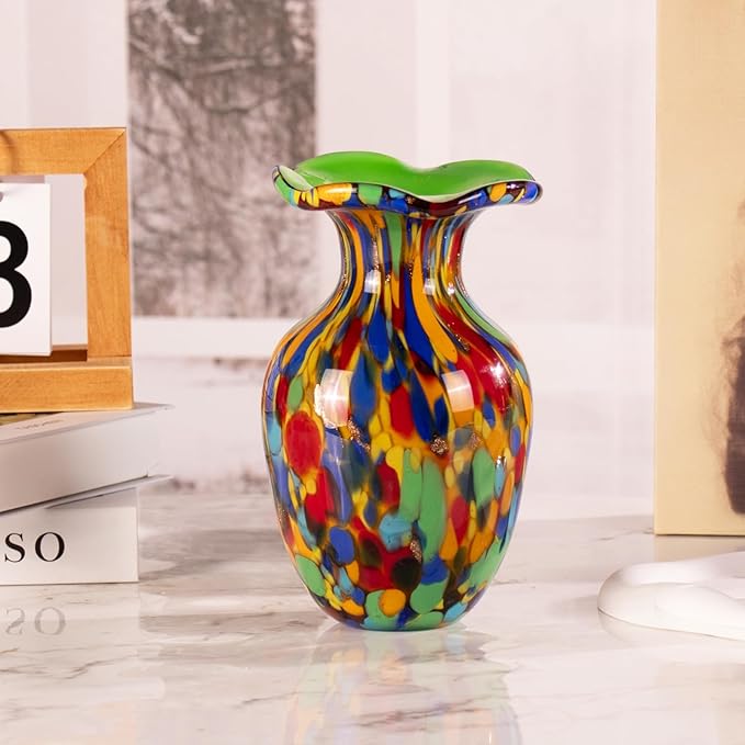KAMMAK Colored Glass Vase, Beautiful Hand Blown Decorative Vase, Modern Art Vase for Flower Mantle Dining Table Centerpiece, Entryway Living Room Wedding Decoration, FH004