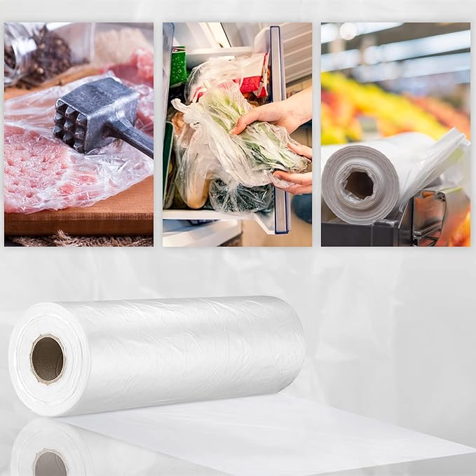 12” x 16” Food Storage Bags Plastic Produce Bags, Disposable Clear Bags 4 Rolls, 350pcs on a Roll