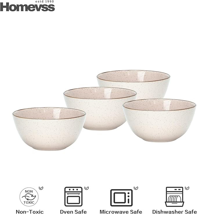 HomeVSS 20-Piece Dinnerware Set - Serves 4, Bright Glaze Peach plates and bowls sets with Speckle Effect for Microwave & Dishwasher Safe