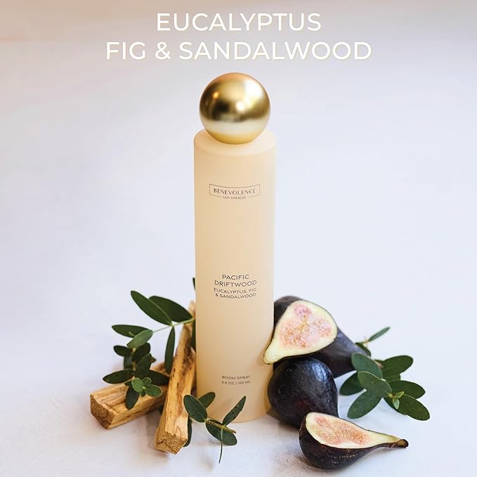 Eucalyptus, Fig & Sandalwood Room Spray | Benevolence LA Pacific Driftwood | 3.4oz | Home, Pillow & Linen Fragrance Spray | Low VOC, No Alcohol | Holiday & Christmas Gift | Malibu Sands Collection