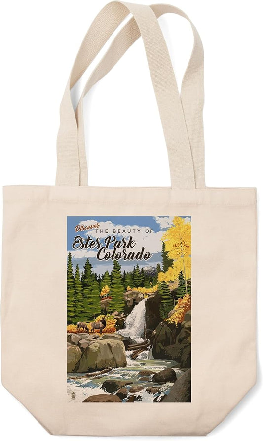 Lantern Press Estes Park, Colorado, Waterfall (100% Cotton Canvas Reusable Tote Bag)