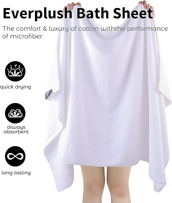 Everplush Diamond Collection Oversized Bath Towel – 1 Pieces, Super Soft & Highly Absorbent, Quick-Drying & Extra Large. Perfect for Bathroom, Pool, Swimming Use(White, 30" x 56" 1PK)