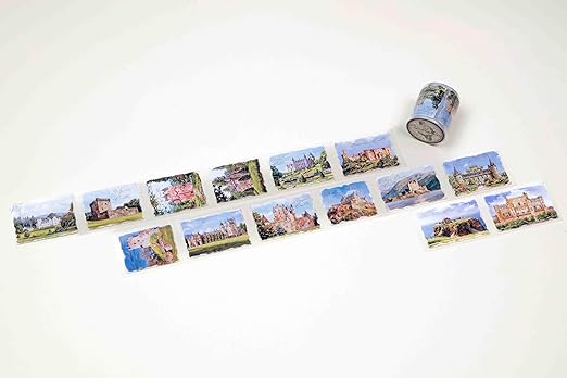 Scotland Landscapes Transparent Vintage Washi Tape 5x5 cm – Decorative Scrapbooking Craft Adhesive Roll, Scenic Highland Views, Travel Illustration Design for Journals, Planners, Cards & DIY Projects