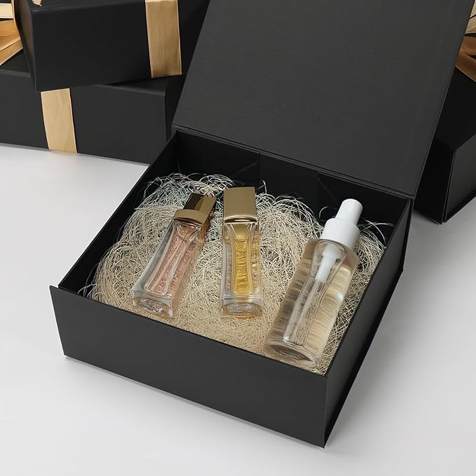 Schliersee 4 Packs 7.8x7x3.1 Gift Box with Magnetic Closure Lid for Present, Black Gifts Wrap Box for Birthday, Wedding, Groomsmen Bridesmaid