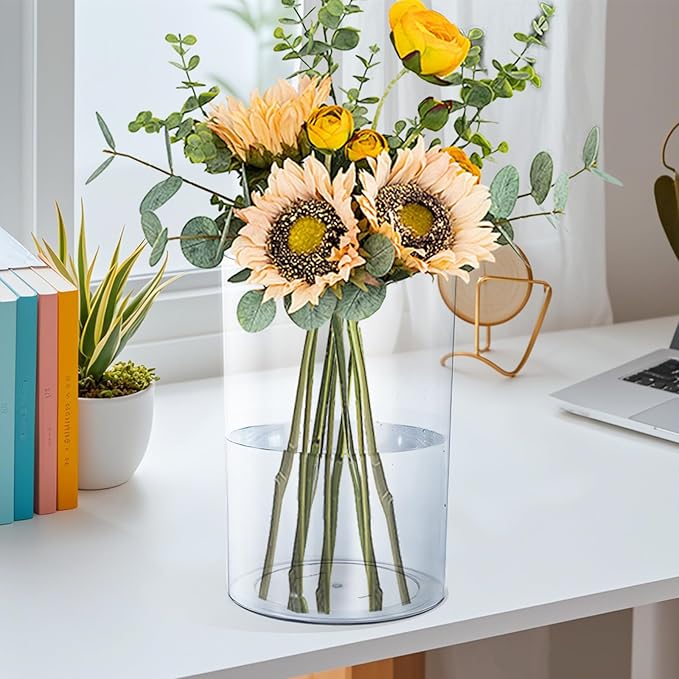 Clear Plastic Vase, Decorative Wide Flower Acrylic Cylinder Vase, Cylinder Vase Floral Container Round Plastic Vases for Home, Wedding Party, Decor, Centerpieces.7.9" x11.8