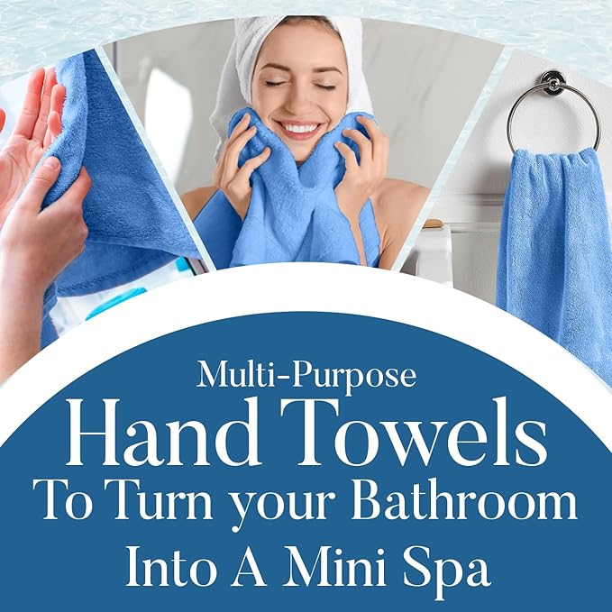 DAN RIVER 6-Pack Premium Hand Towels (16x28 Inches) - 100% Cotton, Ultra Soft, Lightweight, Highly Absorbent Towels for Bathroom, Spa, Gym, Salon, Hotel, and Travel - 550 GSM – M-Blue