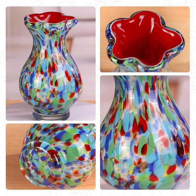 KAMMAK Colored Glass Vase, Beautiful Hand Blown Decorative Vase, Modern Art Vase for Flower Mantle Dining Table Centerpiece, Entryway Living Room Wedding Decoration, FH011
