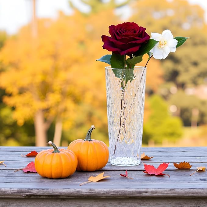 Clear Acrylic Ribbed Vase Wide Flower Plastic Vases for Centerpieces Mouth Vase Pot Container Large Cylinder Decorative Display Tulips Wide for Home Wedding Party Table Home Shatter-Proof