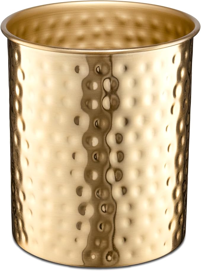 Monarch Abode Metal Hand Hammered Caddy, Kitchen Interior Organizer for Utensils, Crock for Cooking Utensils, Multipurpose, Large Utensil Holder, Brushed Gold
