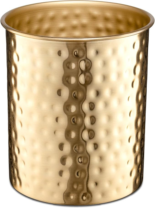 Monarch Abode Metal Hand Hammered Caddy, Kitchen Interior Organizer for Utensils, Crock for Cooking Utensils, Multipurpose, Large Utensil Holder, Brushed Gold