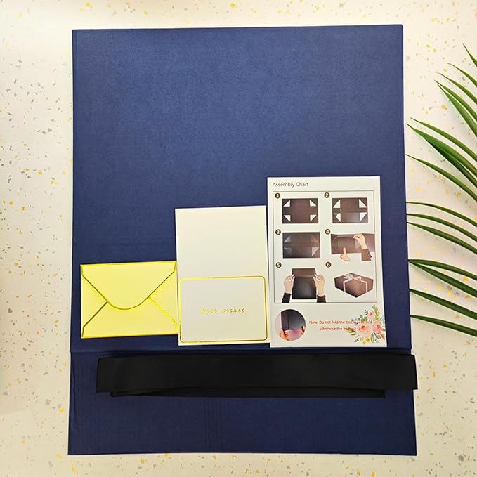 YINUOYOUJIA Blue Gift Boxes with Lid,14"x9"x4.5" Magnetic Gift Box with Ribbon,Cards and Envelopes for Presents,Great for Wedding,Birthdays,Crafting,Gift Packaging.