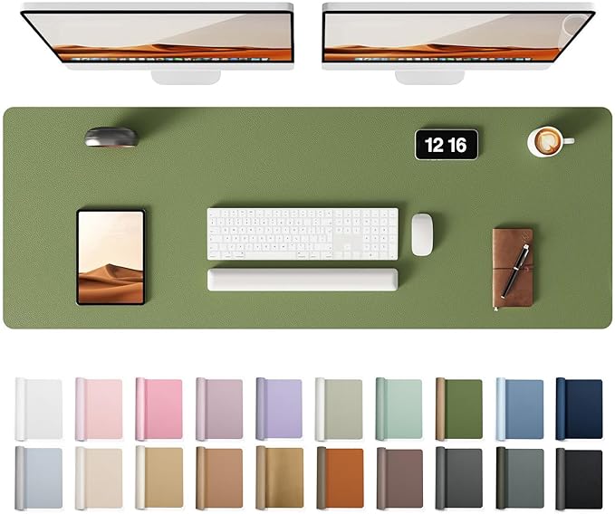 YSAGi Leather Desk Pad Protector, Office Desk Mat, Large Mouse Pad, Non-Slip PU Leather Desk Blotter, Laptop Desk Pad, Waterproof Desk Writing Pad for Office and Home (Green, 47" x 17")