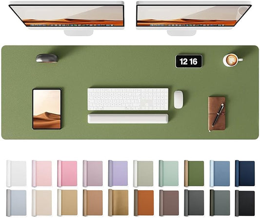 YSAGi Leather Desk Protector, Office Mat, Large Mouse Mat, Non-Slip PU Leather Blotter, Laptop Pad, Waterproof Writing Pad for Office and Home (Bamboo Green, 47" x 17")