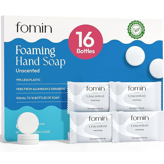 FOMIN Foaming Hand Soap Refills (16 Pack) - Fragrance-Free Foaming Hand Soap Tablets - Skin Friendly Foam Soap Refill for Hand Wash - Makes 128 fl oz (16 x 8 fl oz)