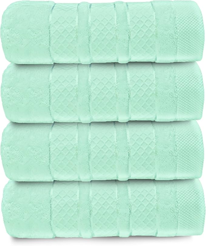 Premium Towel Set: Super absorbent, quick-drying, soft, plush. Features hanging loop, fade-resistant, eco & skin-friendly dyes. Luxury dobby design for bath or spa. (Teal, Bath Towel Set of 4)