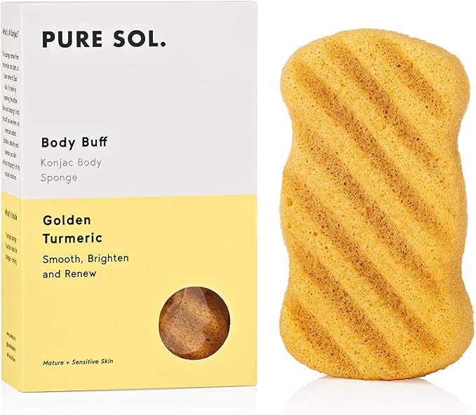 Pure SOL. Konjac Exfoliating Bath Sponge - Turmeric Exfoliating Sponge – Konjac Sponge for Brightening - Deep Cleansing, Clean Pores, Remove Impurities - 100% Natural and Good for All Skin Types