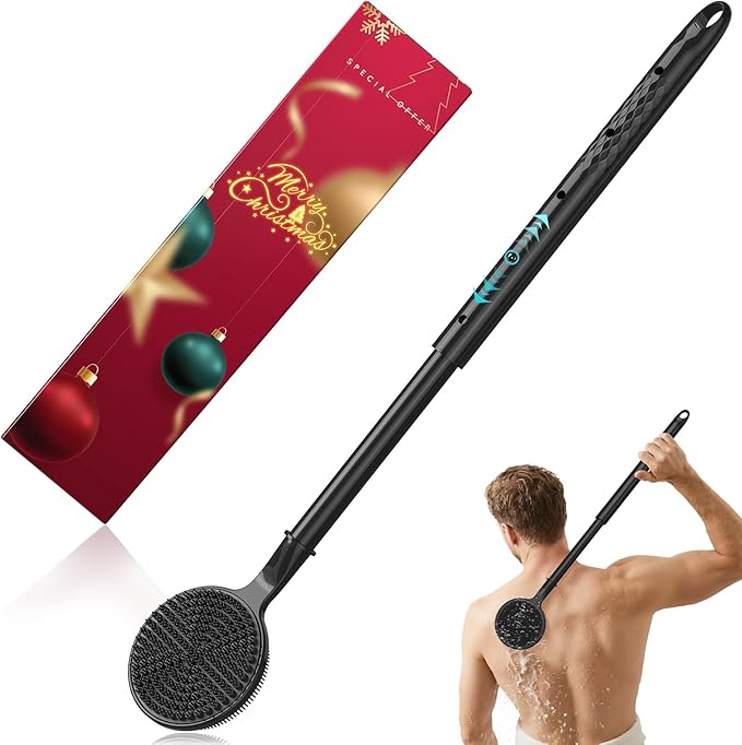 Back Scrubber for Shower, 24in Adjustable Handle Body Brush, Double Sided Shower Brush for Shower Exfoliating and Massage Can Produce Rich Foam, Long Handle Back Scrubber for Men （Circular）
