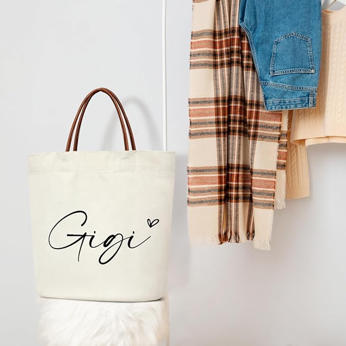 Canvas Tote Bag for Women, Birthday Gifts, Aesthetic Reusable Grocery Shopping Bags With Leather Handles