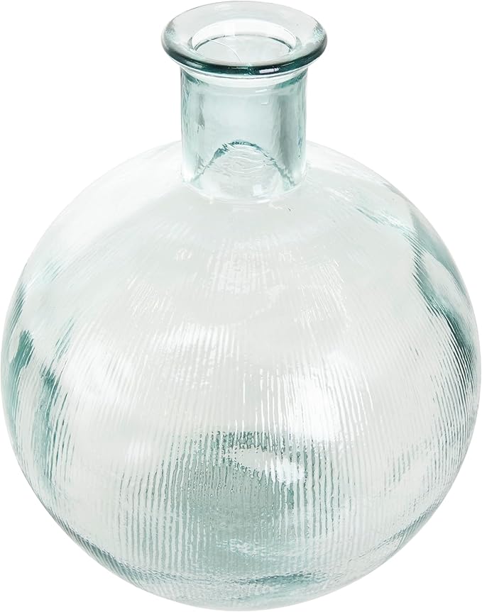 Deco 79 Recycled Glass Handmade Decorative Vase Ribbed Spanish Bottle Centerpiece Vase, Flower Vase for Home Decoration 13" x 13" x 17", Clear
