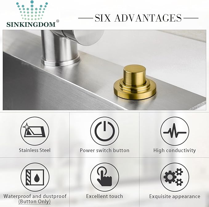 SinkTop Air Switch Kit with Champagne Bronze Long Button (Full Brass) for Garbage Disposal, Single Outlet