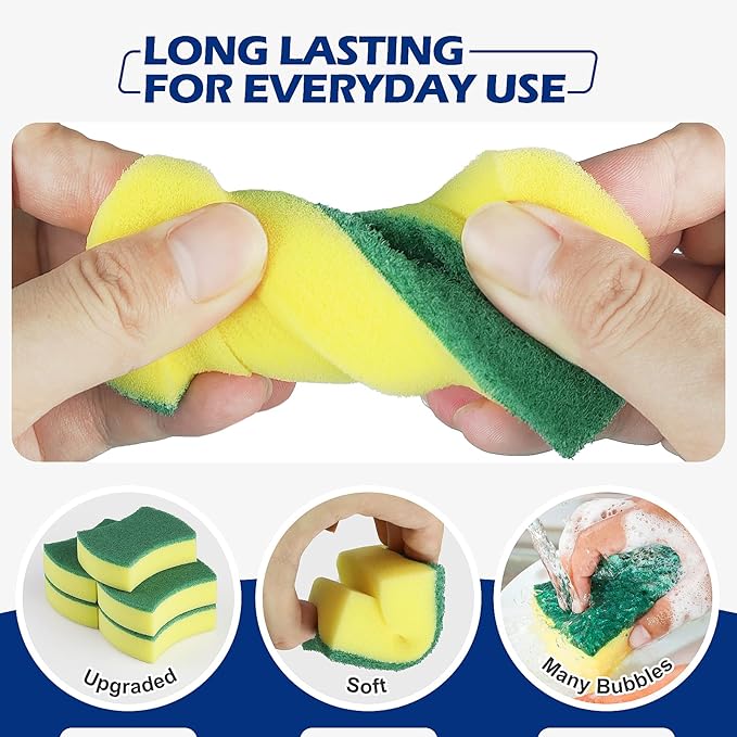 Kitchen Cleaning Sponges,96 Pack Eco Non-Scratch for Dish,Scrub Sponges.