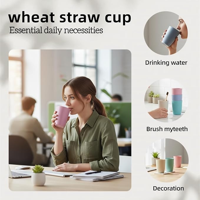 LNTPP 12oz Wheat Straw Cups, 6-Pack - Thickened Reusable & Microwave Safe, Dishwasher Friendly Eco-Cups for Home & Kitchen