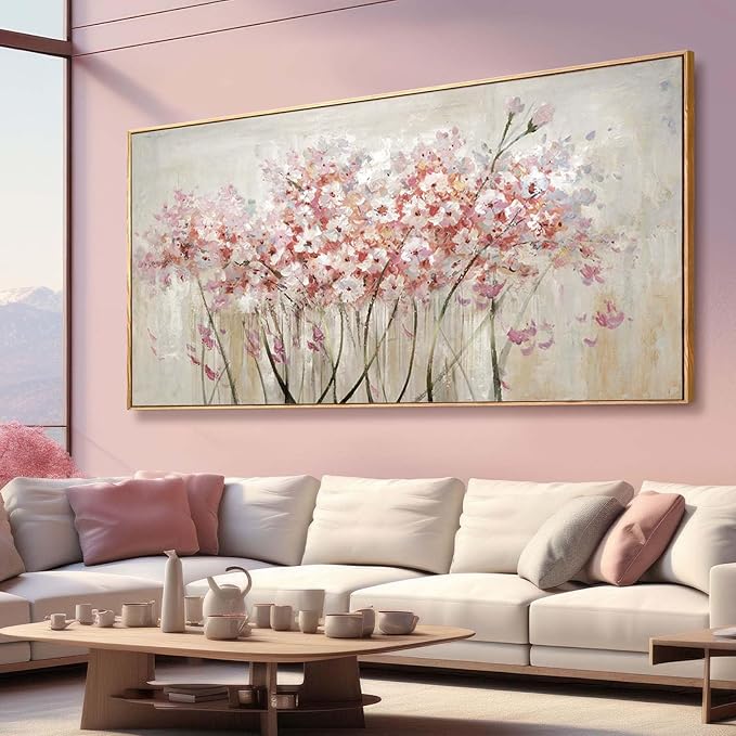 Pink Wall Art Floral Wall Decor Nature Large Pictures Flowers Arts Framed Canvas Artwork for Office Hotel 36"x70"