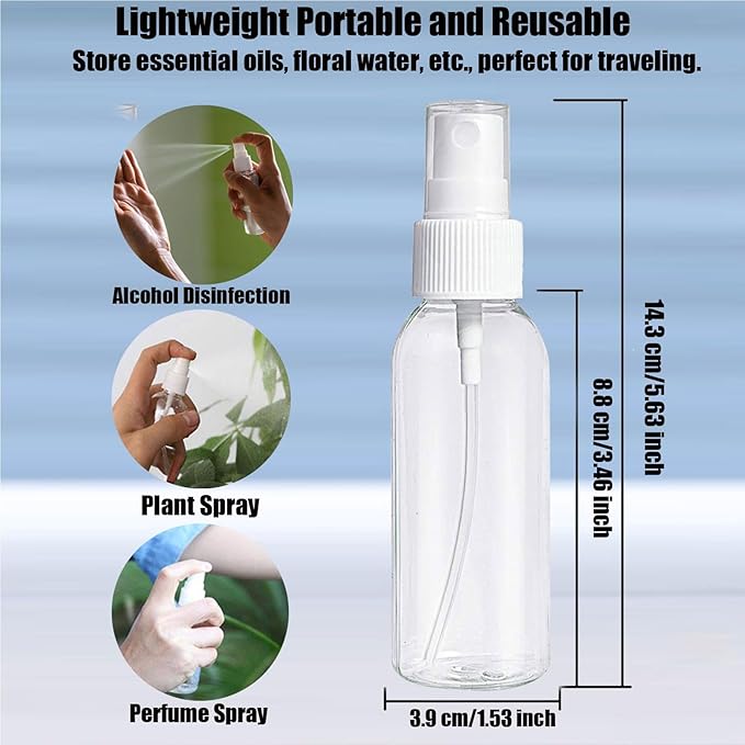 Small Spray Bottle, 4 Pack 100ml/3.5 oz Travel Clear Plastic Refillable Empty Fine Mist Spray Bottle with 24pcs Labels for Travel, Cleaning, Gardening, Skin Care