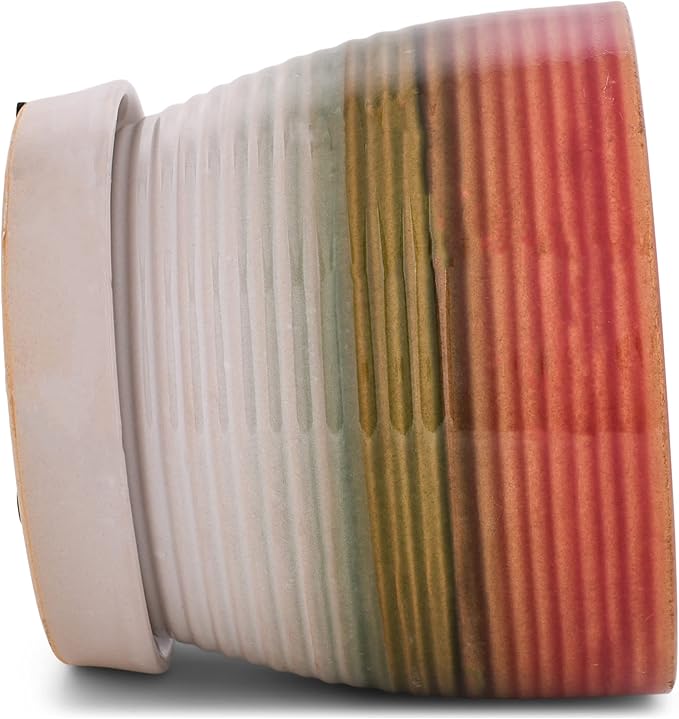 Napco Ribbed Gradient Red, Brown, and Green 4 Inch Ceramic Flower Pot Planter with Saucer