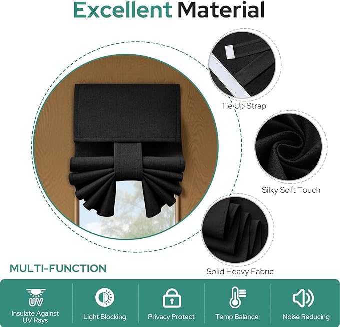 HOMEIDEAS Classroom 100% Linen Blackout French Door Curtains, Classroom Door Window Cover, Privacy Shades Thermal Insulated Small Window Covering, 1 Panel, W8 X L36 Inch, Black