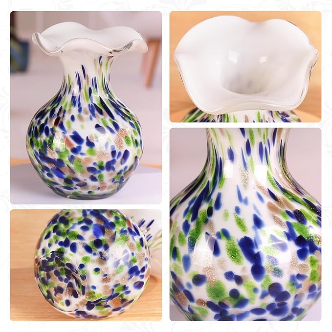 KAMMAK Colored Glass Vase, Beautiful Hand Blown Decorative Vase, Modern Art Vase for Flower Mantle Dining Table Centerpiece, Entryway Living Room Wedding Decoration, FH005