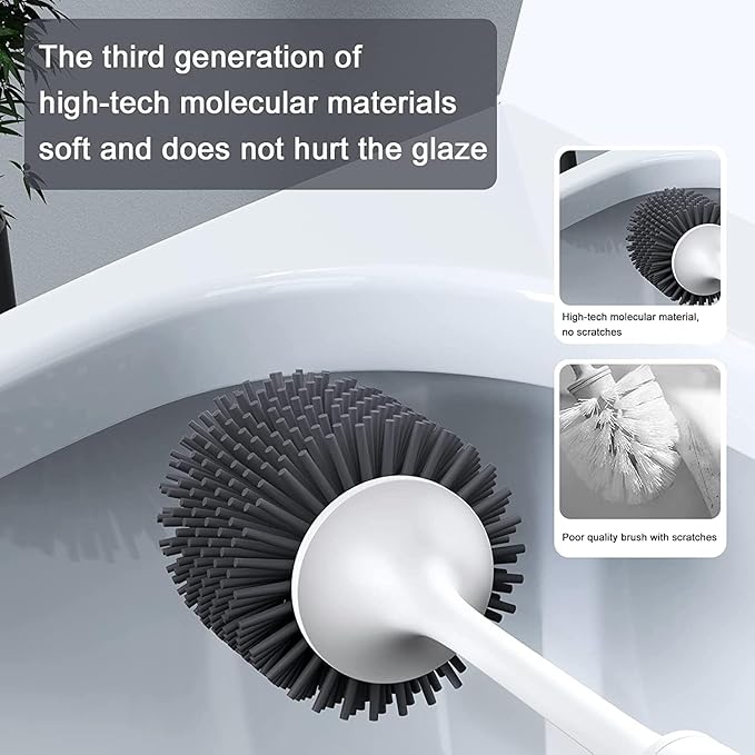 Lefree 2 Pack Silicone Toilet Brush Set with Ventilated Holder, Floor Standing & Wall Mounted Toilet Scrubber