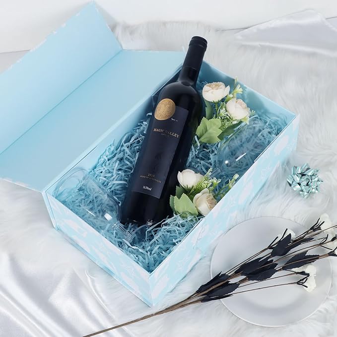 Blue Ocean Theme Gift Box with Magnetic Lids 13.8x8.3x4.4 in, Large Bridesmaid Proposal Boxes, Rectangle Wedding Decorative Storage Box 3 Pack