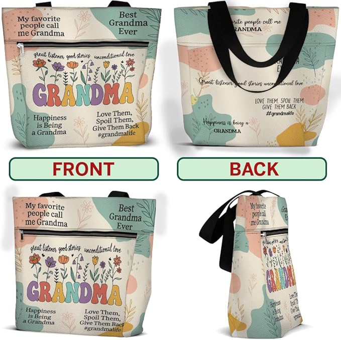 Aesthetic Tote Bag with Zipper & Pockets, Thoughtful Shoulder Bag Gift for Grandma and Women on the Go