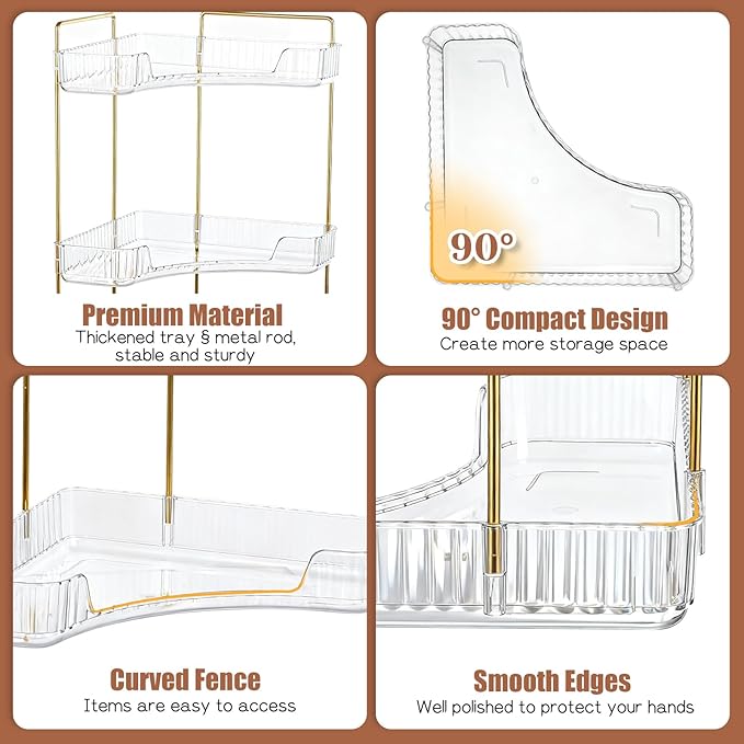 Corner Bathroom Counter Organizer, Vanity Makeup Cosmetic Storage, Makeup Organizer for Vanity, Perfume Tray Holder, 3 Tier Bathroom Countertop Organizers Shelf, for Dresser Kitchen Corner Storage