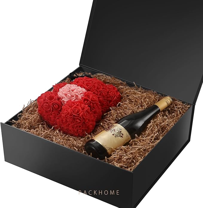 PACKHOME 17x14.5x5.5 Inches, 3 Extra Large Gift Boxes with Lids, Magnetic Closure Boxes for Clothes and Large Gifts (Matte Black with Grain Texture)