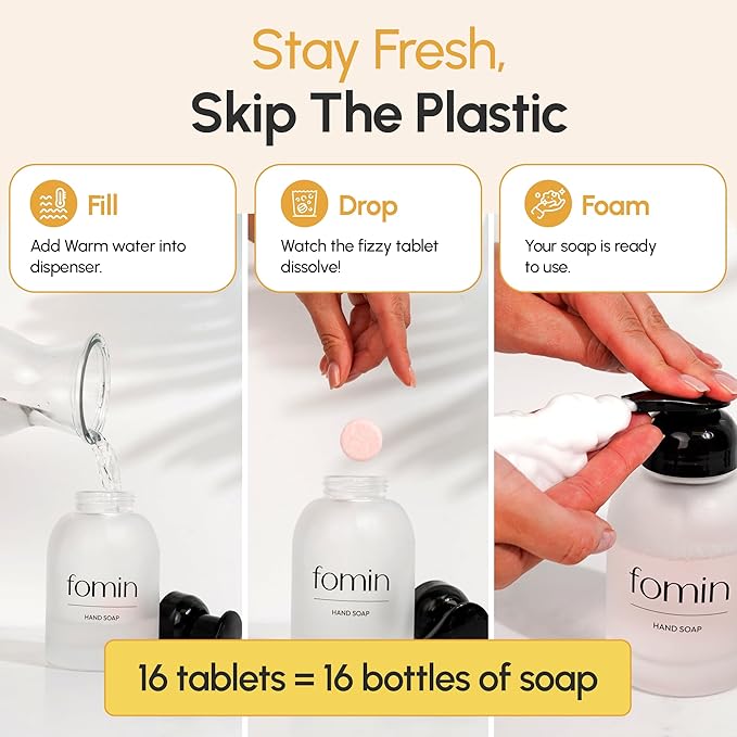 FOMIN Foaming Hand Soap Refills (16 Pack) - Honey Pear Foaming Hand Soap Tablets - Skin Friendly Foam Soap Refill for Hand Wash - Makes 128 fl oz (16 x 8 fl oz)