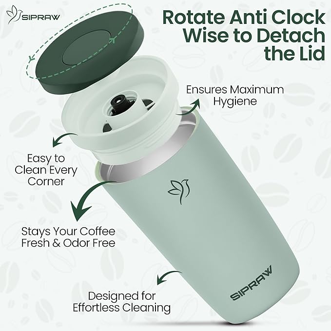 Travel Coffee Mug Tumbler, Reusable Iced Coffee Hot Coffee Cup, Double Wall Insulated Thermal Stainless Steel Material, Gift for Women Men, Perfect for Camping Travelling, 12 oz, Pastel green