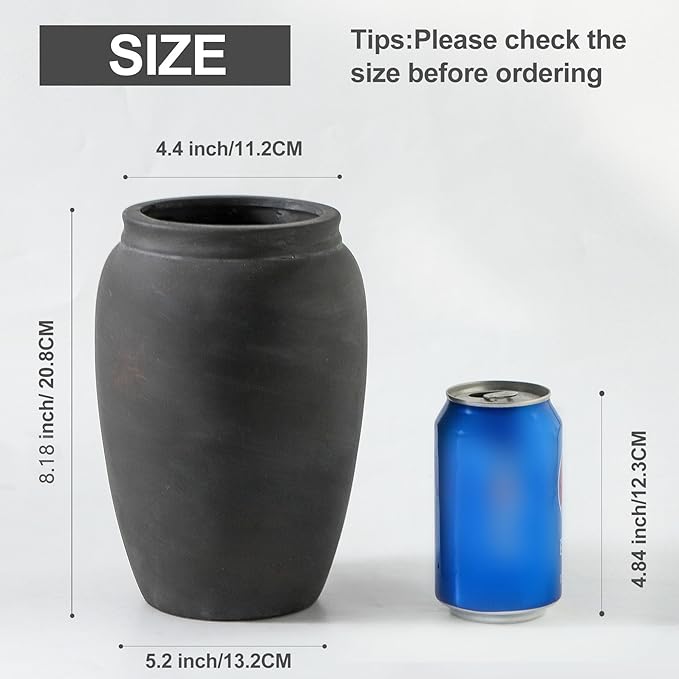 Terracotta Rustic Vase, Farmhouse Decorative Vase Boho Decor, Ceramic Christmas Vases for Home Decor, Table, Living Room, Shelf Decoration, 8.2 Inch