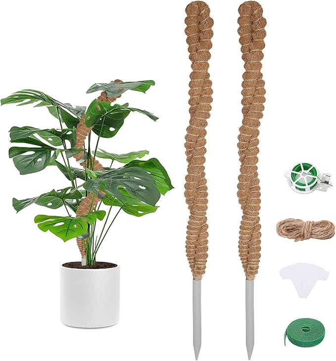 2Pcs 47" Moss Pole for Plants Monstera, Coco Coir Moss Poles Bendable Plant Poles for Climbing Plants Growth Upward, Moss Stick Plant Support Stakes for Tall Indoor Potted Plants (2 Pack 47 Inch)