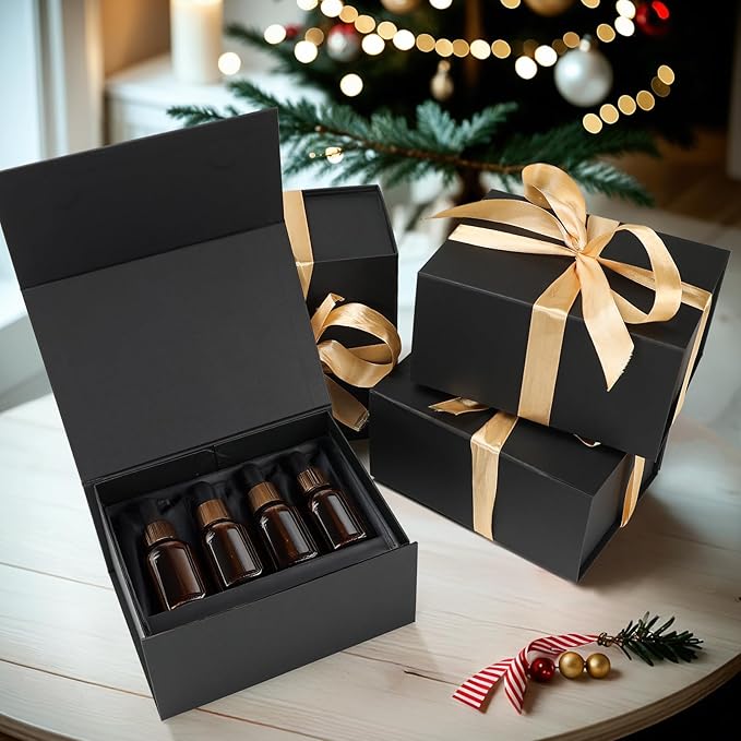 Schliersee 8x6x4 Gift box for Presents with Magnetic Lids Set of 4, Black Gift Wrap Boxes for Wedding, Birthday, Mother's Gifts