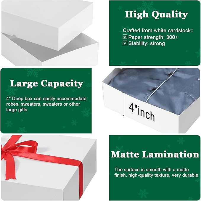STYPOP 12 Pack Gift Boxes with Lids for Present - 6 Extra Large 17" (4" Deep) & 6 Large 14" (2" Deep) White Gift Boxes for Clothing Wrapping, Christmas