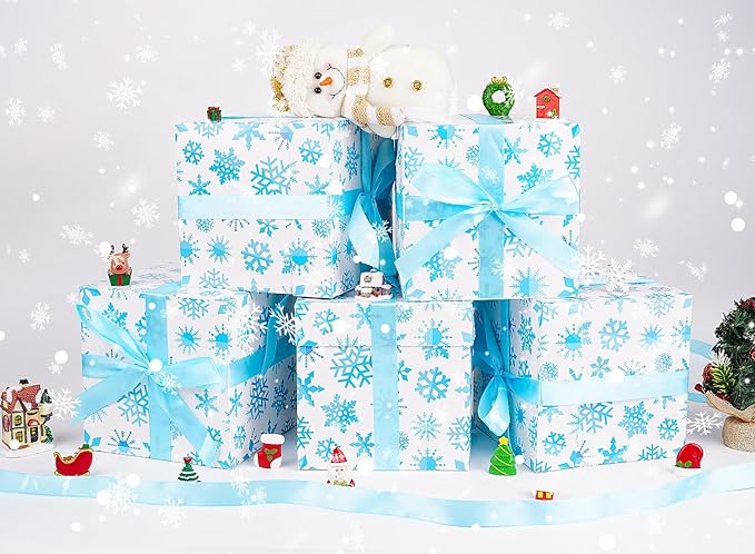 Jaywayang 5 Pack White Christmas Gift Boxes with Lids, Ribbons and Tissue Papers Square Gift Boxes - 7.1 Inch - Presents Wrapping Christmas Gift Holiday New Year Party Favor Boxes.