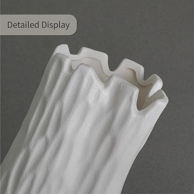 White Matte Ceramic Vase, Organic Nature Shape, 10.7 Inch Boho Nordic Ins Style Decorative Flowers Vase, Living Room Bedroom Entryway Minimalist Centerpiece Decor, Birthday Gifts for Women