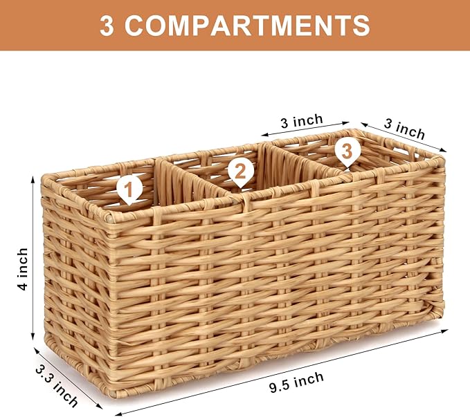 Ayiaren Wicker Flatware Silverware Caddy Cutlery Holder Kitchen Silverware Organizer Storage for Countertop Small Utensil Holders Party Table Spoon Knives Fork Holder Flatware Utensils Caddy Basket