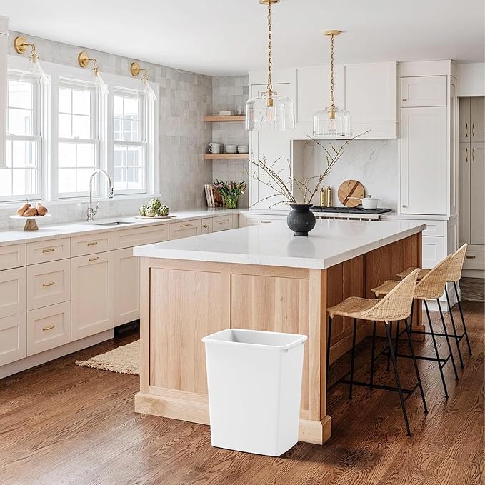 35QT Kitchen Trash Can, Sturdy and Lightweight Slim Trash Can, Trash Cans for Kitchen, Workspace, Bathroom, Office, Easy to Clean, 4-Pack, White