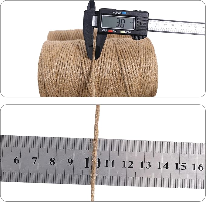 Natural Jute Twine 656ft 3mm,3Ply Twisted Thick Twine Rope Strong Jute String Roll for Crafts Gift Wrapping Gardening Home Decor Bundling Cat Scratching Post