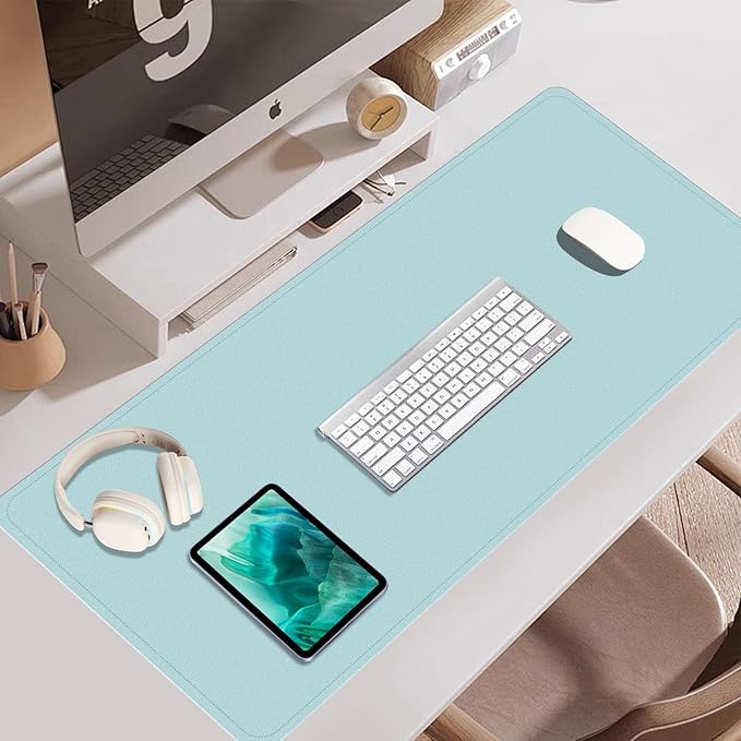 Large Desk Pad, 55'' x 17'', Office Desk Mat, Computer Mat for Desk, Leather Desk Pad for Home & Office, Light Blue